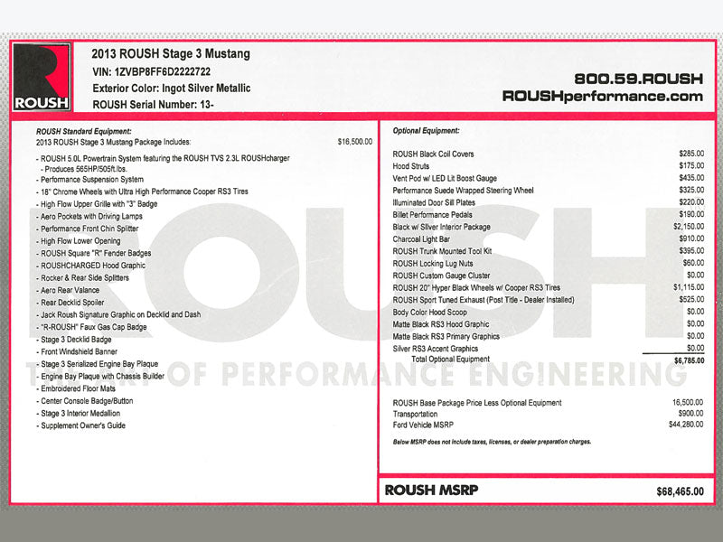 2004+ ROUSH Vehicle Window Addendum